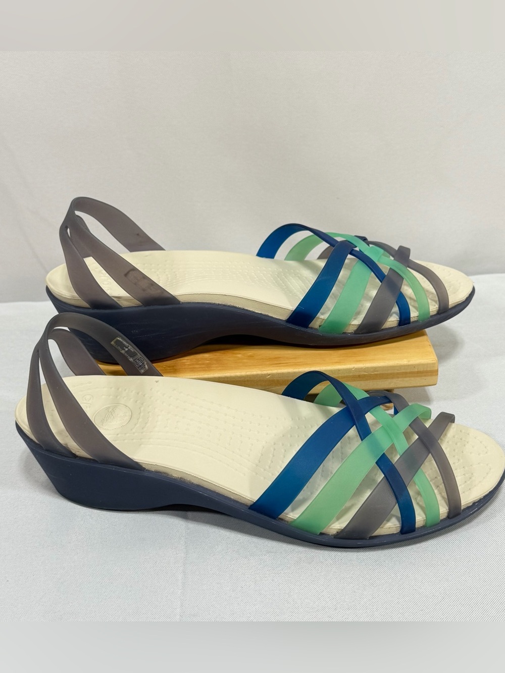 Crocs Jelly Sandal Isabella Huarache Slip On Wedge Women's 10 Blue Green Gray